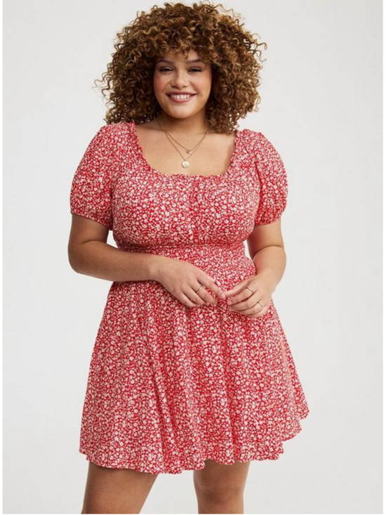 torrid Dresses & Skirts - Torrid Red Floral Crinkle Gauze Puff Sleeve Romper (Sz 1X)